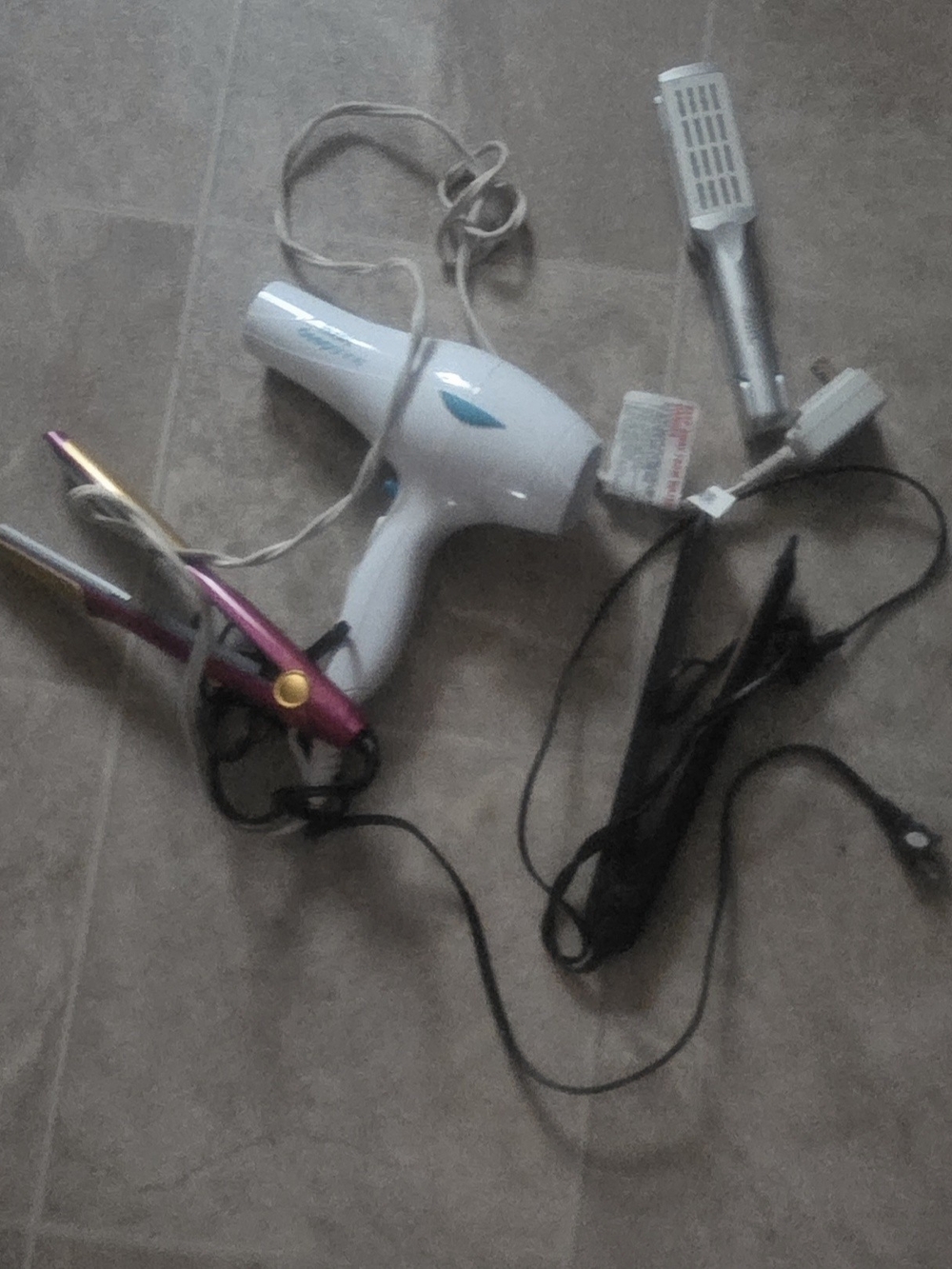 Hair Styling Tool Bundle - White Hair Dryer & Pink Flat Iron